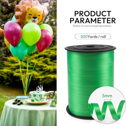 500 Yards Curling Ribbon with Spool, 1/5" Wide Crimped Texture Curling Ribbons - Perfect for Gift Box Wrapping, Florist Flowers, Birthday Party Decorations, Balloon String Ribbon in Green