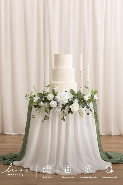 Ling's moment Wedding Artificial Welcome Sign Flowers Swag Arch Floral Garland Decorations Lily White Ceremony Reception Entrance Entryway Party Banquets Easel Wall Home Outdoor(NOT Include Sign