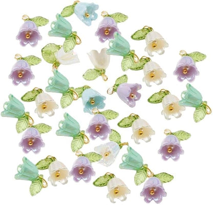Leadigol 30PCS Bell Orchid Beads Pendant, Flower Beads, DIY Crafts Bracelet Making Kit, Lampwork Beads Jewelry Findings Charms, for DIY Jewelry Making, Beading Projects