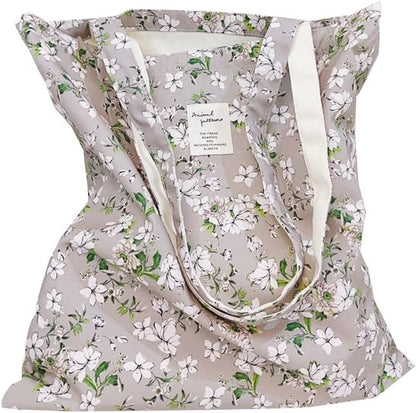 Cotton Canvas Tote Bag Reusable Soft Grocery Cloth Bag Floral Shoulder Bag for Beach Travel Shopping