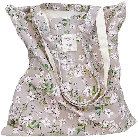 Cotton Canvas Tote Bag Reusable Soft Grocery Cloth Bag Floral Shoulder Bag for Beach Travel Shopping