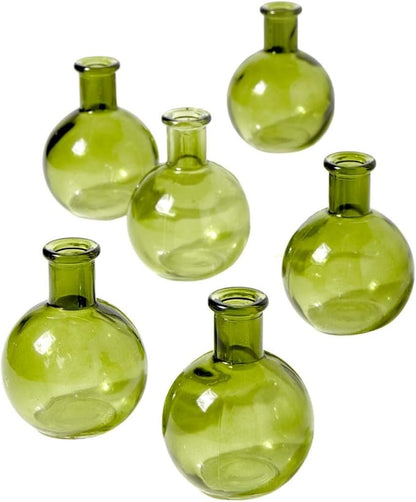 Serene Spaces Living Set of 6 Small Green Ball Bud Vases, Transparent Glass Vases for Weddings, Events, Parties, Floral Centerpieces for Home Decor, Measures 4" Tall