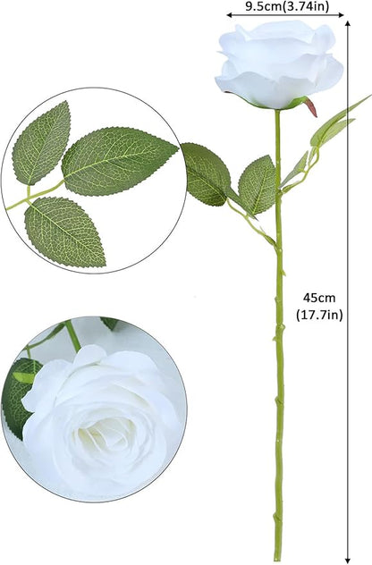 12pcs Roses Artificial Flowers White Silk Roses with Long Stems Fake Flowers for Wedding Bouquet Centerpices Decorations Party Bridal Baby Shower Home Decor