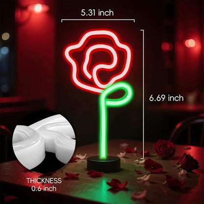 Rose Neon Sign - rose Flower with Green Stem Neon Art Wall Decor USB or 3-AA Battery Powered Operated for Girls Bedroom Birthday Gift Party Wedding Rose Lights for Bedroom (Red&Purple)