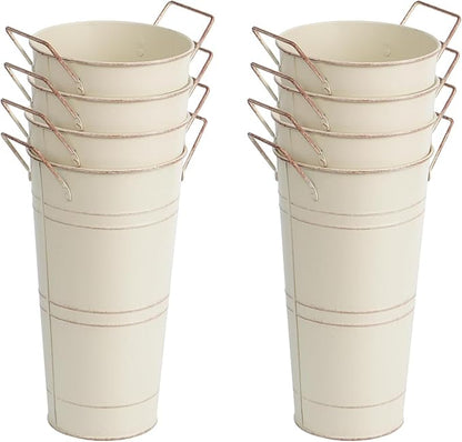 Notakia 10.62 Inch Galvanized Metal Vases Farmhouse French Flower Bucket Vases for Cut Flowers for Home Decor and Wedding Table Centerpiece Decorations (Medium Beige 8Pcs)