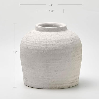 LB2 White Ceramic Large Vase, 11" Tall Zen Style vase, Terra Cotta Pitcher Vase, Distressed Farmhouse Decor, Pottery Decorative Flower for Home Decor (B - White 11")