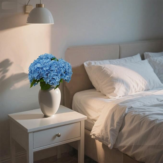 4Pcs Blue Hydrangea Artificial Flowers 21 Inch Real Touch Flowers with Stems Fake Artificial Hydrangeas Flowers for Bouquet Table Centerpieces Spring Decorations for Home