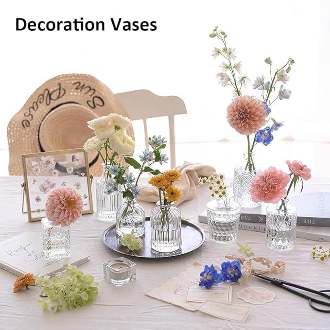 16Pcs Glass Bud Vase Set, Mini Flower Clear Vase Set Bud Vases for Wedding Centerpiece Table Decor, Vintage Small Vases for Room Home Dining Party Table Center Decor