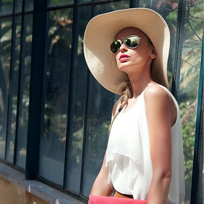 DRESHOW Beach Hats for Women Big Straw Wide Brim Summer Hat Floppy Foldable Roll up Cap Sun Hat UPF 50+