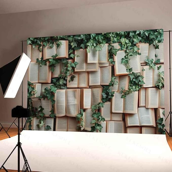 7x5ft Book Photo Backdrop Leaves Photography Background Book Vines Wallpaper Princess Birthday Party Cake Table Decorations Photoshoot KUBYW007