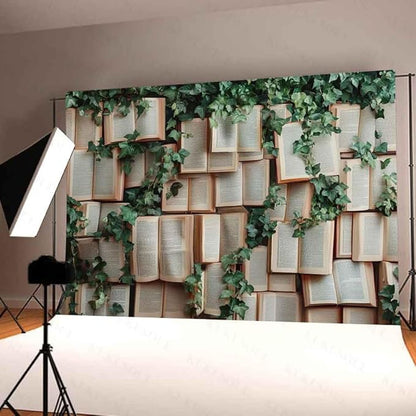 7x5ft Book Photo Backdrop Leaves Photography Background Book Vines Wallpaper Princess Birthday Party Cake Table Decorations Photoshoot KUBYW007