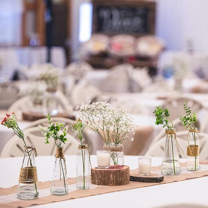 MDLUU Clear Glass Bud Vase in Bulk, 10Pcs Assorted Decorative Glass Bottles with Rope, Different Sizes Vintage Jar for Wedding Centerpiece, Party, Reception Table, Home Decor
