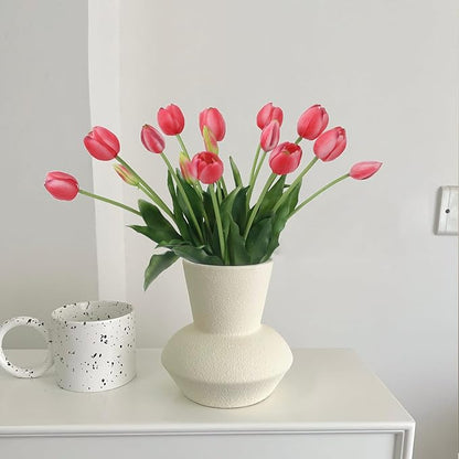 15 Pcs Deep Pink Artificial Flowers Tulips Real Touch Latex Plastic Soft Faux Bouquets for Party, Wedding, Home, Room, Garden Decor