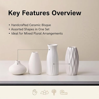 Set of 9 Ceramic Bud Vases for Pampas Grass Flowers, Small Vases in Bulk for Centerpieces Boho Vases for Wedding Decorations Neutral Living Room and Bedroom Decor DIY Gift (White-2)