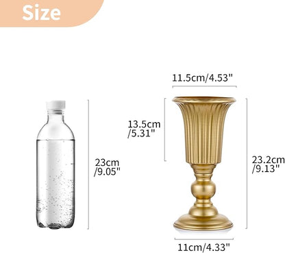 Nuptio Pcs of 10 Flowered Metal Trumpet Vase Elegant Wedding Centerpieces Vase for Party Decoration, 23.2cm/9.13" Tall Artificial Flower Arrangements for Anniversary Ceremony