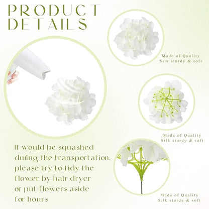Unittype Silk Hydrangea Artificial Flowers Heads with Stems Faux Hydrangea Flowers for Wedding Centerpieces Bouquets DIY Floral Decorations for Home Indoor(White,100 Pieces)