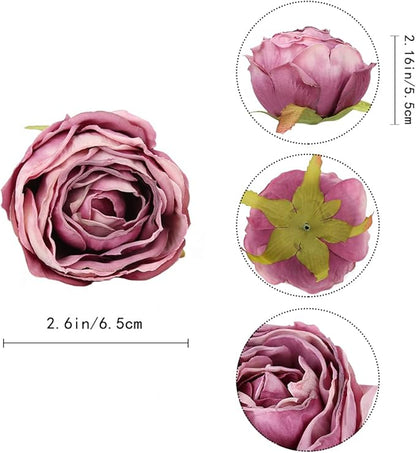 IPOPU Roses Heads Dried Silk Flowers 25PCS Fake Roses Heads for Floral Arrangements Roses Artificial Flowers for Silk Bouquet Bulk Wedding Flowers in Purple Bulk Silk Roses (Light Pink Purple Mixed)
