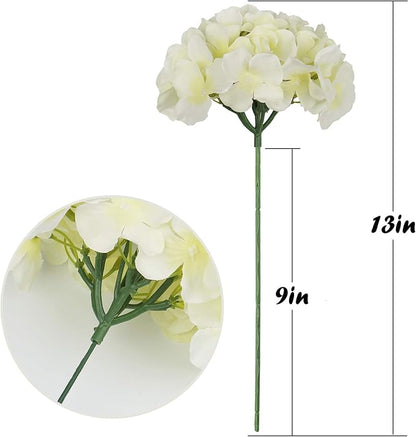 Flojery Silk Hydrangea Heads Artificial Flowers Heads with Stems for Home Wedding Decor,Pack of 10 (Ivory)