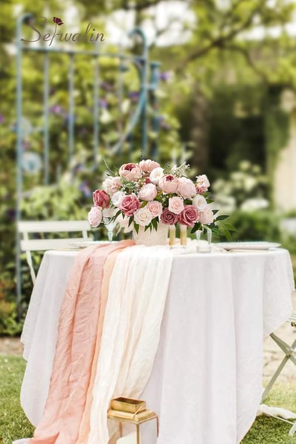 Serwalin 2PCS Artificial Flowers Pink Peonies Silk Flowers Fake Flowers Mixed Roses Combo Dusty Roses for DIY Wedding Bouquets Centerpieces Arrangements for Home Party Table Decor