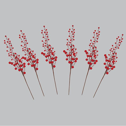 6 Picks Red Berry Twig Long Stems: Decorative Picks for Vases, Floral Arrangements, and Holiday Crafting (Red)