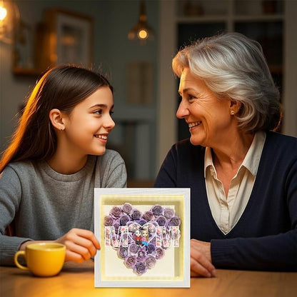 Personalized Mom Flower Shadow Box with LED Light Custom Heart Shaped Rose Flower Shadow Box Frame Mother's Day Rose Shadowbox Memory Gifts for Mom from Daughter Christmas Birthday,21