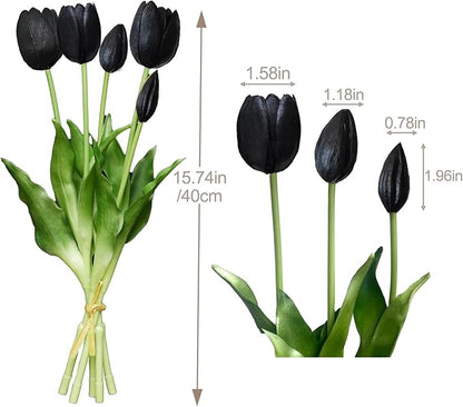 10 Pcs Fake Tulips Tulips Artificial Flowers Real Touch Fake Flowers Artificial Flower Bouquet for Home Table Party Wedding Decoration(Black)