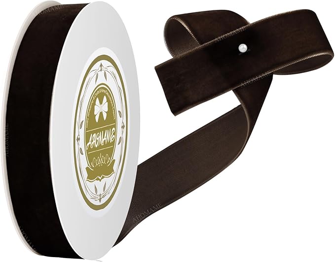 Brown Velvet Ribbon 1 Inch x 10 Yards for Christmas Tree, Gift Wrapping, Flower Bouquet, Wreath Decorations, Bow Making, Crafts