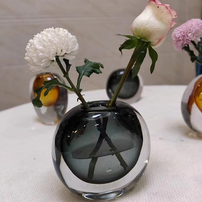 Crystal Vase, Modern Decorative Vase, Minimalist Floral Vase, Light Luxury Style for Home Decor, Centerpiece, Office, Pampas Grass, Dried Flowers, Flowers and Buds (Grey)
