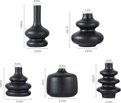Black Ceramic Bud Vase, Small Vase Set of 5, Mini Vases in Bulk for Flower, Decorative Vase for Home Decor, Boho Vases for Wedding Decorations Living Room Dining Table Shelves Decor