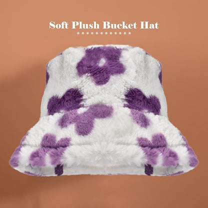 Winter Soft Faux Fur Plush Bucket Hat, Lovely Fisherman Cap, Fashion Outdoor Thick Warm Sun Cap for Women