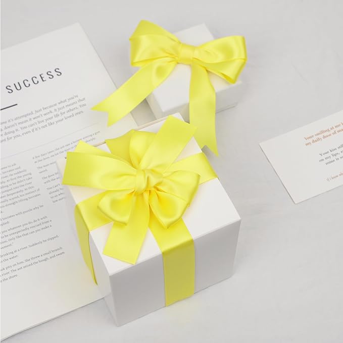 Lemon Yellow Satin Ribbon, Double Faced 1 Inch X 25 Yards Lemon Yellow Ribbon, Premium Satin Ribbon for Gift Wrapping, Crafts, Hair Bow Making, Sewing, Flower Bouquet, Wedding Party Decor