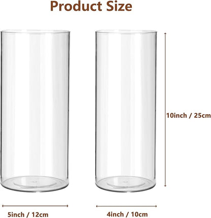 2 Pack Acrylic Cylinder Vases, Non-breakable Vase for Centerpieces, 10 inch Tall Clear Flower Vase Bulk Floating Candle Holder for Wedding Table Home Decor and Party