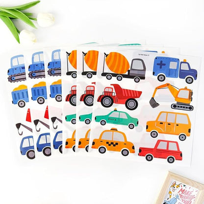 Cartoon Car Wall Stickers for Kids Room 48PCS Racecar Truck Vinyl Decals Waterproof Removable Vehicle Stickers for Nursery Playroom Decor Easy to Apply Reposition (Transportation Theme)