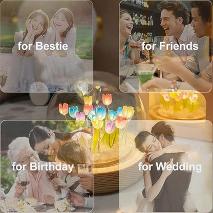 (20 Flower) Assembled Tulip Lamp Night Light with Glass Dome, Handmade Artificial Flower Table Lamp Bedroom Desk Decoration for Women Girlfriend Sister Besties Birthday Christmas Gift (Multicolor)