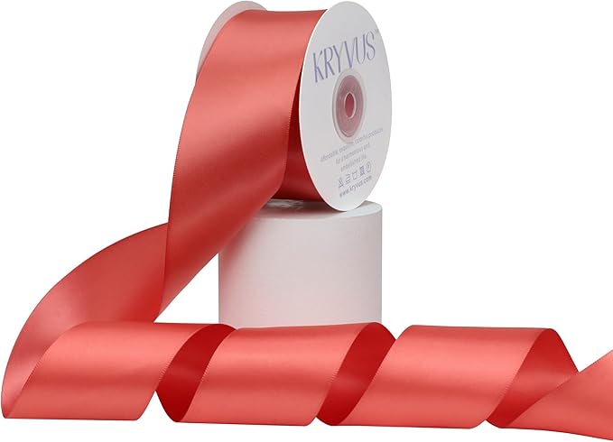 Coral Satin Ribbon, Double Faced 2 Inch X 25 Yards Coral Ribbon, for Gift Wrapping, Crafts, Hair Bow Making, Sewing, Flower Bouquet, Wedding Party Decor