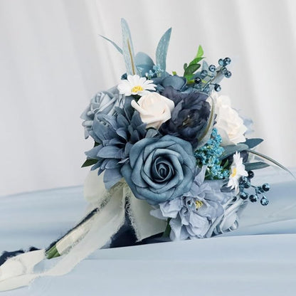 S_SSOY Wedding Bouquet Bride,Bride Bridal Bouquet Bridesmaid Artificial Flowers for Ceremony Anniversary Party Bridal Shower Decoration Wedding Bouquets (Blue)