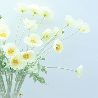 2 Pcs Artificial Fake Flowers Plants Poppies Silk Flower Arrangements Wedding Bouquets Decorations Plastic Floral Table Centerpieces for Home Kitchen Garden Party Decor Approx 23.6" High - White
