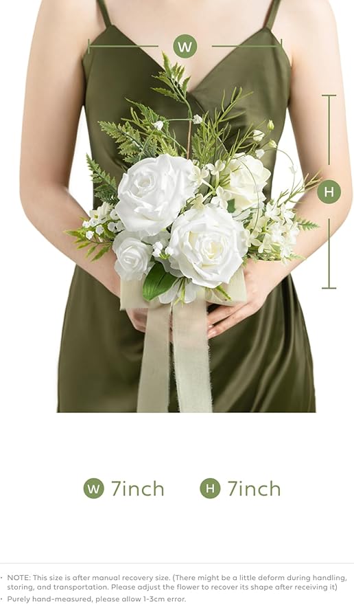 Ling's moment Artificial Flowers Lily of Valley White Bridesmaid Bouquet Set of 4, Green Wedding Flowers Bouquets for Bridesmaids, 7 Inch Bridal Bouquets for Bridesmaids, Wedding, etc