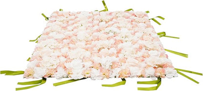 CNCEST Artificial Flower Wall Panels, Flower Wall Mat Silk Rose Flower Panels, Artificial Flower Wall Background (Green+White+Champagne)