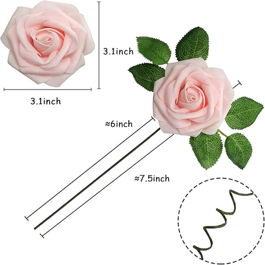 JOYLEX Artificial Flowers Realistic Roses, 25pcs Real Looking Fake Roses with Stem for DIY Wedding Bouquets Centerpieces Bridal Shower Party Home Romantic Decorations (25pcs, Light Pink)
