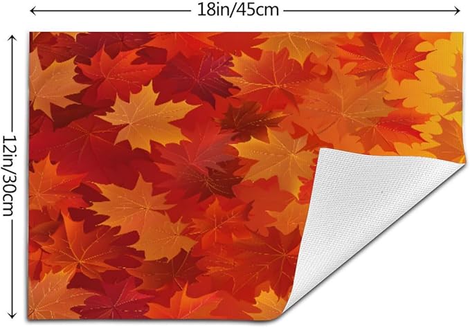 PVC Placemats Set of 4 Wipeable Table Mats Washable Heat Resistant Non Slip Vinyl Dining Table Mat for Kitchen Indoor Outdoor Patio Farmhouse Place Mats Orange Thanksgiving Maple Decorative