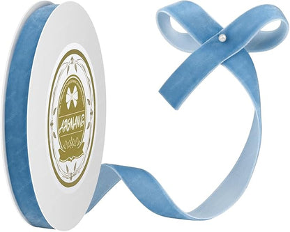 Light Blue Velvet Ribbon - 5/8 Inch x 10 Yards for Gift Wrapping, Crafts, Christmas Decor, Bow Making, Vintage Fabric