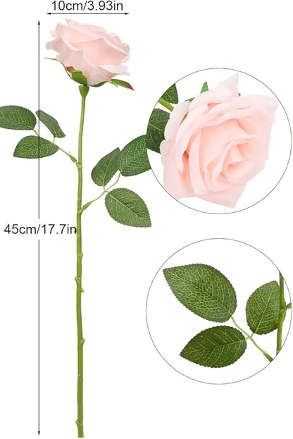 Artificial Rose Flower Blush Flowers Pink Roses Silk Flowers 12 pcs with Long Stem Silk Roses Bouquet for Wedding Bridal Shower Party Home Decoration