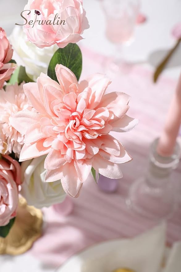 Serwalin Artificial Pink Flowers Spring Roses Silk Fake Flowers for DIY Wedding Bridal Bouquets Cake Flower Baby Shower Table Centerpieces Arrangements Decoration