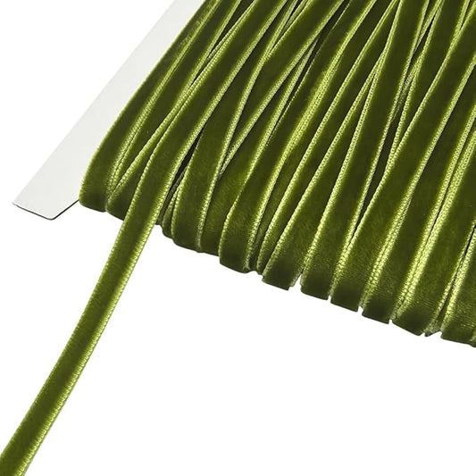 Chenkou Craft 25 Yards 1/4" Velvet Ribbon Lots Bulk (Olive, 1/4"(6mm))