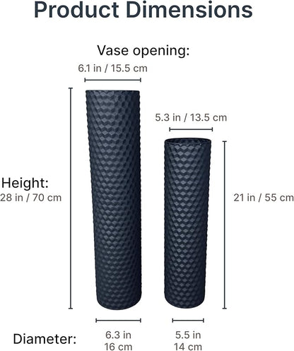 Leewadee Black Tall Floor Vase, Set of 2 Decorative 24/19″ Large Black Vases from Metal for Home Decor Living Room, Style with Pampas Grass for Modern, Vintage, Rustic or Farmhouse Room Decor