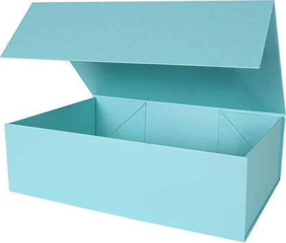 Aimyoo Blue Collapsible Gift Box with Magnetic Closure Lids 13.8x9x4.3 in, Large Bridesmaid Groomsman Proposal Boxes, Rectangle Present Box for Graduation Birthday Storage 1 Pack