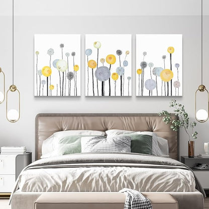 Abstract Flowers Watercolor Painting 3 Piece Framed Canvas Wall Art for Living Room, Bathroom, Office, Kitchen - Large Size Home Decor Artwork for Bedroom Decoration
