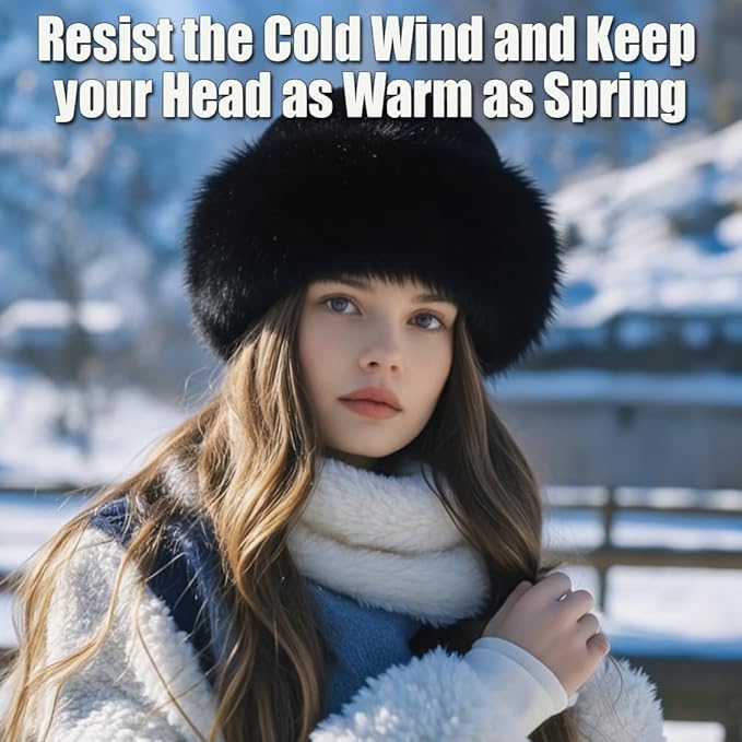 Faux Fur Bucket Hat, Winter Plush Fluffy Furry Mink Hats, Warm Thickened Fisherman Cap, Warm and Cute, Versatile for Winter - Black