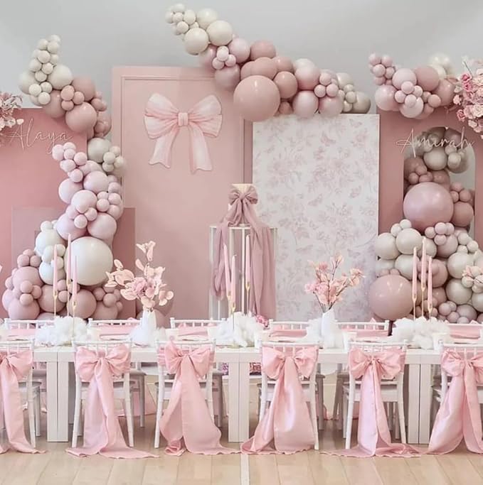 Arch Backdrop Cover Baby in Bloom Baby Shower Arch Stand Spandex Fabric Cover Blue Flowers Floral Pink Bows Girls Birthday Party Baptism Decorations (2.6X6ft,G-4032)